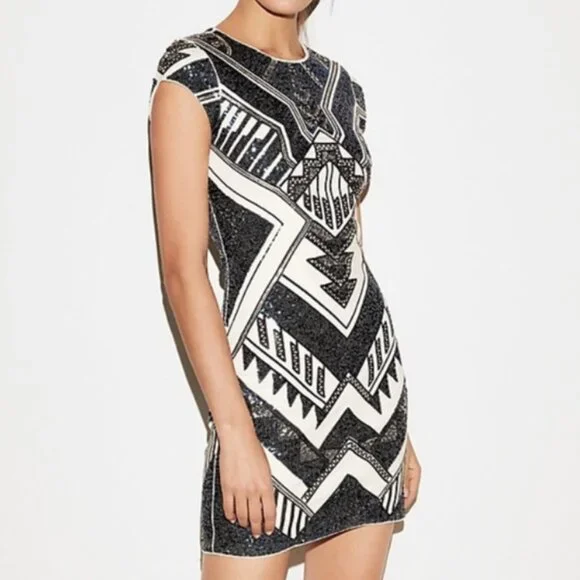 Express Geometric Sequin Bodycon Dress - Aztec, Gatsby, 20's, Holiday Party - Picture 1 of 11